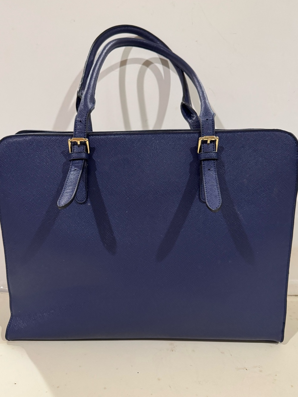 Structured Blue Women’s Tote/Laptop Bag with Separate Shoulder Strap
